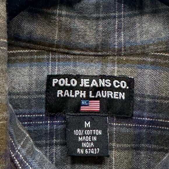 Polo Jeans Co. Ralph Lauren Shirt Men M Button Up Long Sleeve Flannel Plaid Blue - Picture 10 of 11